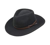 Hardy - Fedora Ligero de ala Ancha - Banda de Piel - 100% Fieltro de Lana - Plegable para Viajar - Resistente al Agua - Negro 58cm