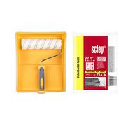 Hardy Working Tools: juego de 4 piezas con rodillo 25 cm Maxprofi, bandeja 32x38 cm y lámina protectora 4x5 m. Incluye herramientas de 48 y 12 mm para pintar sobre diversas superficies de obra.