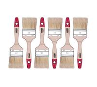 Hardy Working Tools Juego de 6 pinceles planos de 60 mm serie 36 con cerdas naturales claras. Kit de pintor con mango de madera, ideal para barnizar y realizar trabajos de pintura profesional.