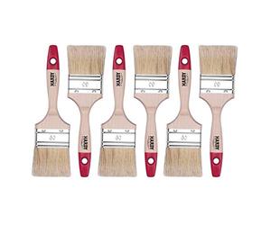Hardy Working Tools Juego de 6 pinceles planos de 60 mm serie 36 con cerdas naturales claras. Kit de pintor con mango de madera, ideal para barnizar y realizar trabajos de pintura profesional.