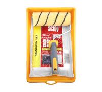 Hardy Working Tools - Kit de Pintura 4 pzs: funda 18 cm Ø48 mm + montura con mango bimaterial + bandeja de pintura + film de protección 5 x 4 m - funda Hardstar de poliéster pelo 13 mm