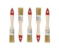 HARDY WORKING TOOLS M7 Set de 5 Brochas Planas 1″ (aprox. 24 mm) Serie 30 - Brochas para Barniz con Cerdas Sintéticas Claras - Mango de Madera Natural - Virola de Acero