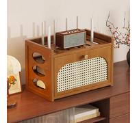 HARELA Armario de Almacenamiento para Router WiFi, Caja de Almacenamiento para Router módem de pie, Caja de Almacenamiento para Router inalámbrico WiFi para Oficina y hogar(Brown,15.9x7.9x11in)