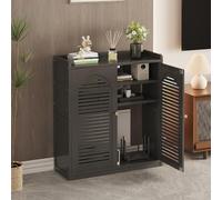 HARELA Armario de Almacenamiento para Router WiFi, Caja de Almacenamiento para Router módem de pie, Regleta de enchufes y Organizador de Cables Ocultos(Black,32.3x23.2x9.8in)