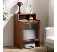 HARELA Armario para Aspiradora Robot, Mueble para Robot Aspirador con Puertas, Estante de Almacenamiento para Doméstico, Mesa Auxiliar Multifuncional(Brown A)