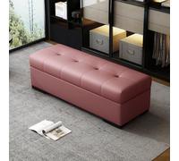 HARELA Banco Almacenaje con Asiento, Banco de Almacenamiento tapizado de PU Cuero, Banco Recibidor Entrada, Mobiliario para Almacenamiento, para Sala de Estar, Pasillo, Baño(Pink,140cm/55.1in)