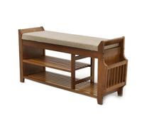 HARELA Banco De Zapatos con Cajón Acolchado, Elegante y Funcional Banco de Almacenamiento de Zapatos, Estante de Almacenamiento para Entrada, Pasillo, baño, Sala de Estar(Walnut,100cm/39.4in)