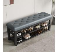 HARELA Banco Zapatero con Marco de Metal y Asiento de Piel sintética, Banco Almacenaje con Asiento, Estantería para Zapatos, para Entrada, Dormitorio, Pasillo, Sala de Estar(Black 2,80cm/31.5in)