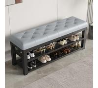 HARELA Banco Zapatero con Marco de Metal y Asiento de Piel sintética, Banco Almacenaje con Asiento, Estantería para Zapatos, para Entrada, Dormitorio, Pasillo, Sala de Estar(Black 1,120cm/47.2in)
