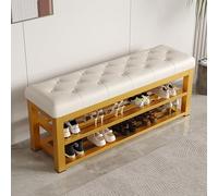 HARELA Banco Zapatero con Marco de Metal y Asiento de Piel sintética, Banco Almacenaje con Asiento, Estantería para Zapatos, para Entrada, Dormitorio, Pasillo, Sala de Estar(Gold 2,120cm/47.2in)