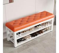 HARELA Banco Zapatero con Marco de Metal y Asiento de Piel sintética, Banco Almacenaje con Asiento, Estantería para Zapatos, para Entrada, Dormitorio, Pasillo, Sala de Estar(White 1,80cm/31.5in)