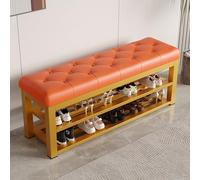HARELA Banco Zapatero con Marco de Metal y Asiento de Piel sintética, Banco Almacenaje con Asiento, Estantería para Zapatos, para Entrada, Dormitorio, Pasillo, Sala de Estar(Gold 1,100cm/39.4in)