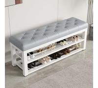 HARELA Banco Zapatero con Marco de Metal y Asiento de Piel sintética, Banco Almacenaje con Asiento, Estantería para Zapatos, para Entrada, Dormitorio, Pasillo, Sala de Estar(White 2,120cm/47.2in)
