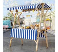 HARELA Carrito de Comida callejera de Madera, Genérico Puesto De Mercado con Toldo, Puestos Plegables for ferias de artesanías, mercados callejeros y ferias de artesanía(Blue A,120cm/47.2in)