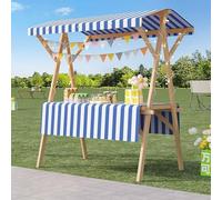 HARELA Carrito de Comida Callejera de Madera, Genérico Puesto de Mercado con toldo, Puestos Plegables for ferias de artesanías, para Puestos Callejeros, Ferias De Artesanía(Blue A,150cm/59in)