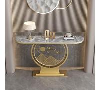 HARELA Elegante Mesa Consola, Mesa Auxiliar de Entrada con Tablero de mármol, Mesa Auxiliar con Almacenamiento, Mesa Decorativa Estrecha para salón y Pasillo(Gold C,140cm/55.1in)