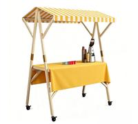 HARELA Genérico Puesto de Mercado con Toldo, Carrito de Comida callejera de Madera con Ruedas, Puestos Plegables for ferias de artesanías, mercados callejeros(Yellow B,120cm/47.2in)