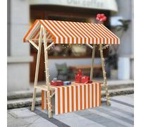HARELA Genérico Puesto de Mercado con Toldo, Carrito de Comida callejera de Madera, Puestos Plegables for ferias de artesanías, mercados callejeros y ferias de artesanía(Orange A,150cm/59in)