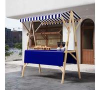 HARELA Genérico Puesto de Mercado con Toldo, Carrito de Comida callejera de Madera, Puestos Plegables for ferias de artesanías, para Puestos Callejeros, Ferias De Artesanía(Blue B,120cm/47.2in)
