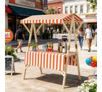 HARELA Genérico Puesto de Mercado con Toldo, Carrito De Vendedor De Comida, Carrito De Comida Callejera De Madera para Puestos Callejeros, Ferias De Artesanía(Orange A,120cm/47.2in)