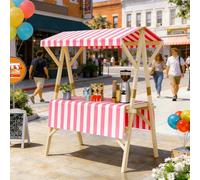 HARELA Genérico Puesto de Mercado con Toldo, Carrito De Vendedor De Comida, Carrito De Comida Callejera De Madera para Puestos Callejeros, Ferias De Artesanía(Pink A,120cm/47.2in)