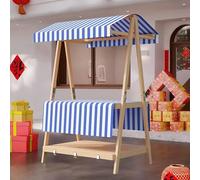 HARELA Genérico Puesto de Mercado con toldo, Puestos Plegables, para Venta De Alimentos, Carrito De Comida Callejera De Madera para Puestos Callejeros, Ferias De Artesanía(Blue A,110cm/43.3in)