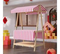 HARELA Genérico Puesto de Mercado con toldo, Puestos Plegables, para Venta De Alimentos, Carrito De Comida Callejera De Madera para Puestos Callejeros, Ferias De Artesanía(Pink A,140cm/55.1in)