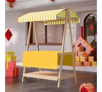 HARELA Genérico Puesto de Mercado con toldo, Puestos Plegables, para Venta De Alimentos, Carrito De Comida Callejera De Madera para Puestos Callejeros, Ferias De Artesanía(Yellow B,140cm/55.1in)