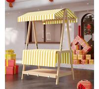 HARELA Genérico Puesto de Mercado con toldo, Puestos Plegables, para Venta De Alimentos, Carrito De Comida Callejera De Madera para Puestos Callejeros, Ferias De Artesanía(Yellow A,140cm/55.1in)