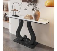 HARELA Mesa Consola con Almacenamiento, mesas de Acento Retro para Pasillo, Mesa de Entrada con Estructura de Metal, para Entrada, Pasillo, Sala de Estar(Black A,100cm/39.4in)