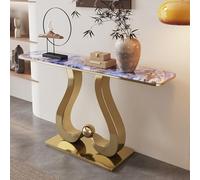 HARELA Mesa Consola con Almacenamiento, mesas de Acento Retro para Pasillo, Mesa de Entrada con Estructura de Metal, para Entrada, Pasillo, Sala de Estar(Gold C,150cm/59in)