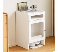 HARELA Mueble para Robot Aspirador con Puertas, Armario Oculto con Ruedas, Estante de Almacenamiento para doméstico, Mesa Auxiliar Multifuncional(White A)