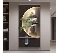 HARELA Pintura Decorativa De Arenisca Moderna, Escultura Mural De Pared 3D Con Plantas Artificiales, Arte De Pared LED para Oficina en casa(Black A,40x80cm/15.7x31.5in)