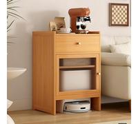 HARELA Soporte para Robot Aspirador Armario de Almacenamiento, Marco de Bambú Armario Oculto para Robot con Estante Ajustable para Sala de Estar Dormitorio(Yellow)