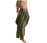 Harem Pants Yoga Damen Palazzo Beach Wear Elastisch Hohe Taille Freizeithose mit Taschen Kordelzug Baggy Schlaghose Wide Leg Hippie Bohemian Aladdin Genie Boho Hose Leicht Lässige bequem Hose, O Verde