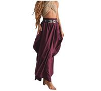 Harem Pants Yoga Damen Palazzo Beach Wear Elastisch Hohe Taille Freizeithose mit Taschen Kordelzug Baggy Schlaghose Wide Leg Hippie Bohemian Aladdin Genie Boho Hose Leicht Lässige bequem Hose, O rojo