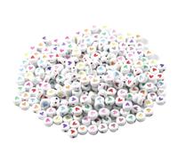 Harewtwy 500 Cuentas de Amor AcríLicas Redondas Mixtas Blancas de 4X7 Mm, Cuentas Coloridas en Forma de CorazóN para Hacer Joyas, Pulseras y Collares DIY