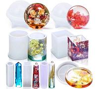 Harewtwy 8 Piezas de Moldes de Arte de FundicióN de Resina Epoxi de Silicona Incluyen Redondo, Cuadrado, Esfera, Colgante, Posavasos para de Bricolaje, Maceta