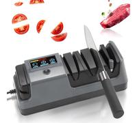 Harewtwy Afilador de Cuchillos Eléctrico de 3 Etapas para Cuchillos de Cocina, Pantalla LCD, Abrasivo de Diamante, Velocidad de Rotación Ajustable, Enchufe Europeo.