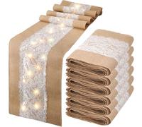 Harewtwy Camino de Mesa de Arpillera con Luces LED, Paquete de 6, Estilo Rústico Bohemio, de Encaje Natural, para Decoración de Bodas en Casas de Campo, 30 X 274 Cm.