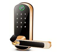 Harewtwy Cerradura de Puerta Inteligente con Huella Dactilar, Wifi, Tuya, Control Remoto por Aplicación, Sin Llave, Wifi, Pantalla Táctil Digital, NFC, IP67, Color Dorado.