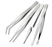 Harewtwy Juego de 4 Pinzas de Precisión de Acero Inoxidable Grueso, con Clip Recto y Doblado, para Reparación de Electrónica y Soldadura.