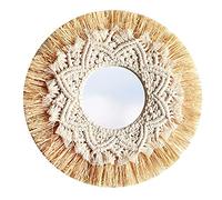 Harewtwy NóRdico Tejido de Paja Hotel Bed y Breakfast Pared Boho DecoracióN Espejo Tejido una Mano DecoracióN de Pared Macramé Espejo