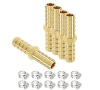 HARFINGTON 5 piezas de 3/8 a 3/8 pulgadas de latón para manguera de metal con 10 abrazaderas de manguera de acero inoxidable para impresión 3D, compresor de aire, máquina CNC, troqueles