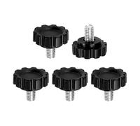 HARFINGTON 5 pomos moleteados de sujeción M6 x 8 mm, rosca métrica macho de acero al carbono, tornillos de apriete a mano, pernos roscados para plantillas de carpintería, color negro