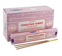 Hari Deals Satya - Varillas de incienso aromáticas para sándalo, madera de lavanda, almizcle, vibras positivas, Namaste, Nag Champa, Reiki, rosa, 6 paquetes (vibraciones positivas)