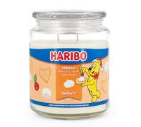 Haribo Vela perfumada en tarro de cristal, crema de vainilla, 510 g, aroma de vainilla con crema de mantequilla, 2 mechas, duración de combustión hasta 100 h, idea de regalo para invierno y Navidad