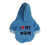 Harikaji Ropa para mascotas, con texto en inglés "I Love My MOM", ropa cálida con capucha para mascotas, disfraz de invierno para perros pequeños (L, azul)