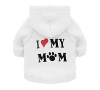 Harikaji Ropa para mascotas, con texto en inglés "I Love My MOM", ropa cálida con capucha para mascotas, disfraz de invierno para perros medianos (blanco, XL)