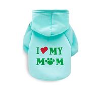 Harikaji Ropa para mascotas, con texto en inglés "I Love My MOM", ropa cálida con capucha para mascotas, disfraz de invierno para perros pequeños (S, verde menta)